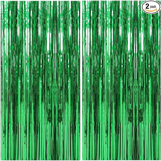 2 Pack Foil Curtain Backdrop Green Metallic Tinsel Foil Fringe Curtains Photo Booth Props for Birthday Wedding Engagement Baby Shower Bachelorette Christmas Holiday Celebration Party Decorations