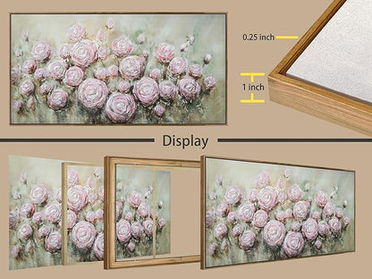 Arjun Flowers Wall Art Framed Canvas Art Wall Decor Living Room, Roses Floral Painting Textured Large Bedroom Artwork Picture Home Office Dining Room, 40"x20"