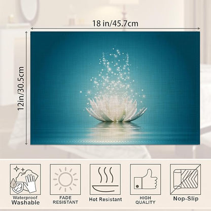 Placemats,Magic Lotus Placemats 12x18 Inch Waterproof Non-Slip Washable Table Mats for Kitchen Dining Party Table Decor,Set of 6