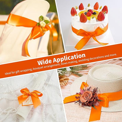 1-1/2 Inch Wide Torrid Orange Satin Ribbon, 50 Yards Solid Polyester Fabric Ribbon for Roses Making, Gift Wrapping, Christmas, Wedding Decorations, Crafts, Bows, Flower Bouquets