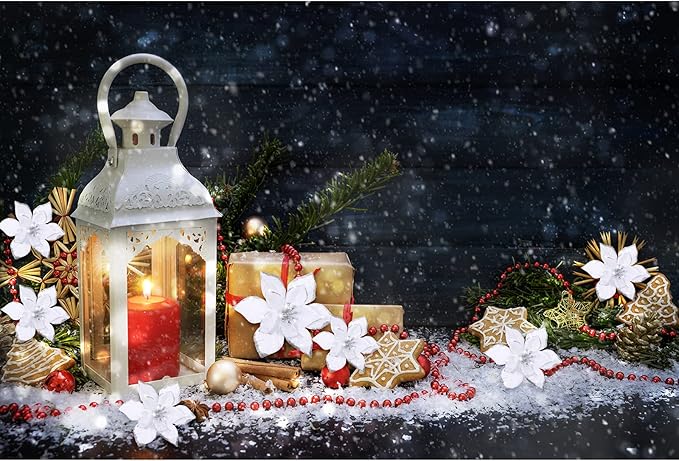 WILLBOND 24 Pcs 3 Size Poinsettia Flower Artificial Christmas Decor Glitter Poinsettia Christmas Ornaments Faux Flowers for Xmas Tree Outdoor(3.2/4/6 Inches,White)