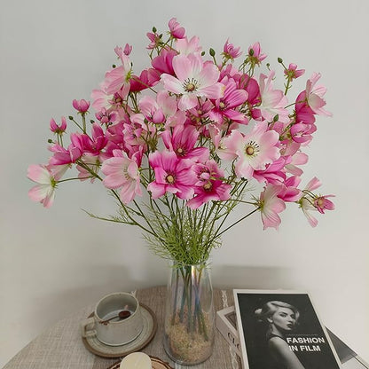 ATFL Artificial Pink Daisy Flowers,8 Bundles 21.65'' Faux Fake Silk Daisy Flowers Arrangements for Home Garden Vase Décor (8, Gradient Pink)