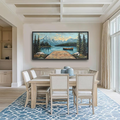 Rustic Lake Large Wall Art Forest Mountain Pictures Wall Decor Nature Landscape Big Canvas Painting Prints Framed Artwork Home Decorations Above Bed for Bedroom Living Room Dining Room 60"x30"