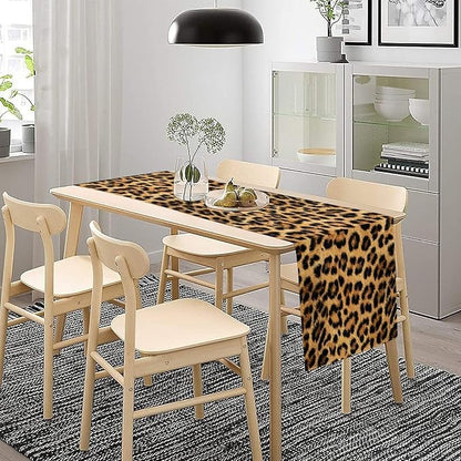 Leopard Skin Print Table Runner, Vintage Cottage Country Farmhouse Wildlife Brown Safari Animal Skin Dinner Runner for Home Kitchen Dining Table Party Holiday Decor 13x60in