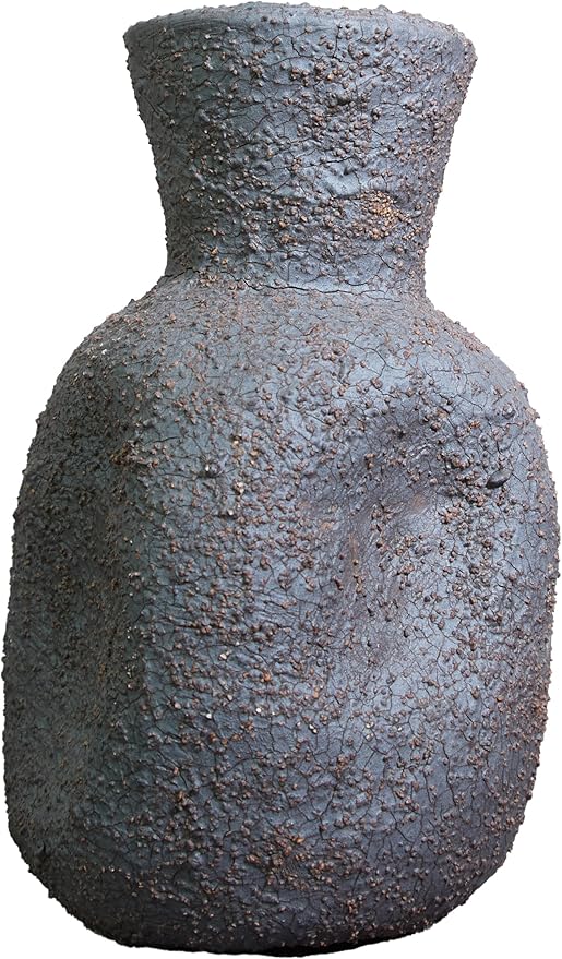 Rustic Textured Clay Vase - 7IN Rustic Ceramic Vase Vintage Farmhouse Style Decor, Circle Wabi Sabi Vases for Farmhouse Home Decor, Decor Living Room, Table, Shelf(Black)