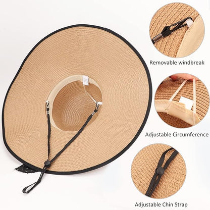DRESHOW Beach Hats for Women Big Straw Wide Brim Summer Hat Floppy Foldable Roll up Cap Sun Hat UPF 50+