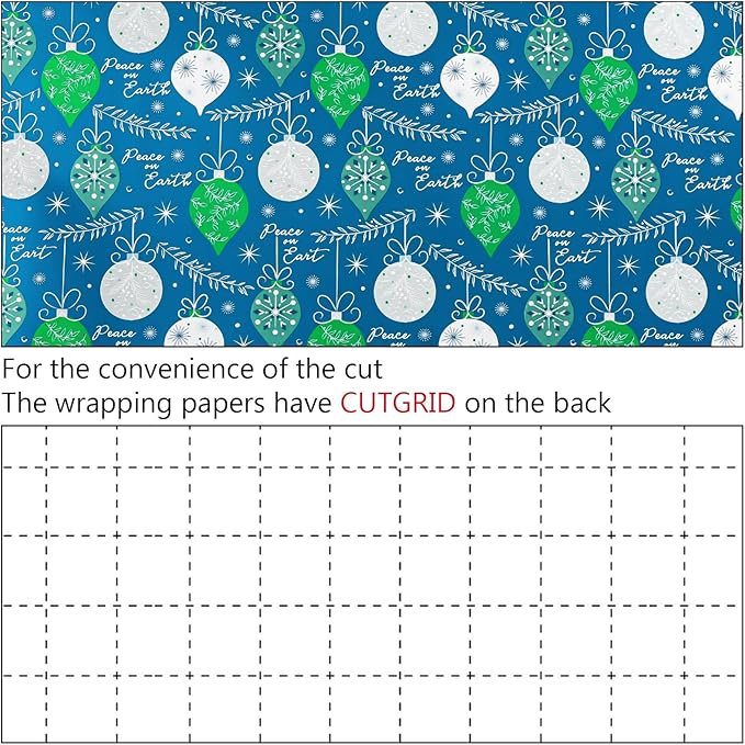 MAYPLUSS Christmas Gift Wrapping Paper Roll - 17 Inch X 33 Feet - Luxury Metallic Vintage Navy Blue Elegant Christmas Ornaments Winter Gift Wrap Present Paper for Holiday, Hanukkah, Festive Decoration