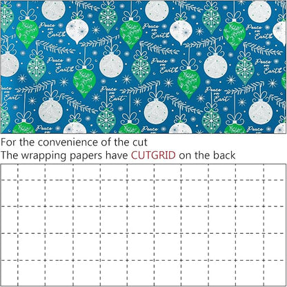 MAYPLUSS Christmas Gift Wrapping Paper Roll - 17 Inch X 33 Feet - Luxury Metallic Vintage Navy Blue Elegant Christmas Ornaments Winter Gift Wrap Present Paper for Holiday, Hanukkah, Festive Decoration