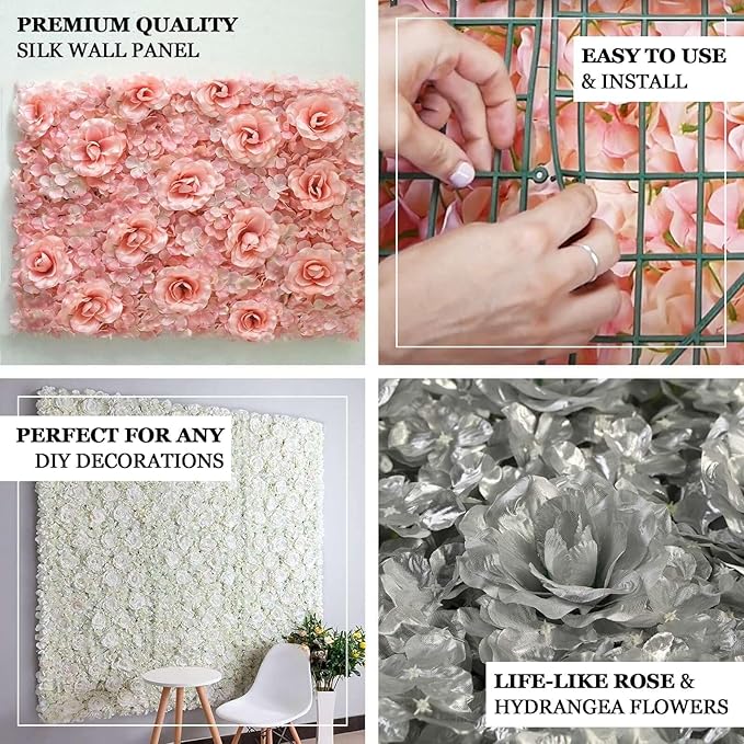 Efavormart 4 Pack 11 Sq ft. UV Protected Cream 3D Silk Rose & Hydrangea Flower Panel Wall Mat for DIY Party Centerpieces Decor
