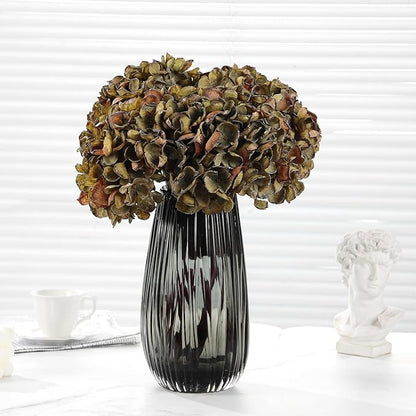 Fall Artificial Dried Hydrangea Flowers, Vintage Green Dried Look, Fall Faux Flowers, Single Stem (Autumn Green, 4pcs)