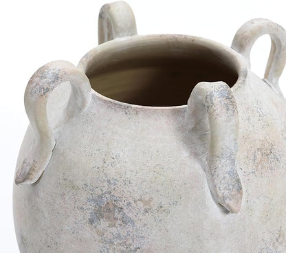LuxenHome Vintage Ceramic Round Vase Multi Gray and White Terracotta Vaes with Handles Farmhouse Decor,Pottery Vase Living Room Decor,Large Waterpoof Vases Home Decor 11-Inch