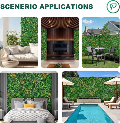 Artificial Grass Wall Panels, 40"x120" (33.33 sqft) Boxwood Wall Roll with Tropical Leaves, Faux Greenery Privacy Fence Screen, Grass Backdrop for Outdoor Indoor Garden Birthday Wedding Decor
