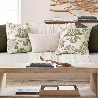 Foindtower Set of 2 Linen Floral Throw Pillow Covers Neutral Vintage Print Decorative Cushion Covers Farmhouse Boho Home Decor for Sofa Chair Couch Bedroom Living Room,24×24 Inch,Sage Green