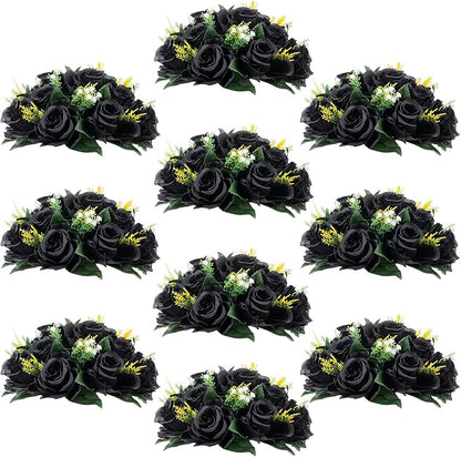 Flower Centerpieces for Wedding Tables: Halloween Table Decorations Black Flower Balls Centerpieces for Engagement Cerebration Party Gothic Center Pieces 2 Packs