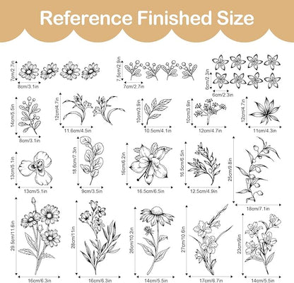 Tanlaby Sketch Black Flower Wall Decals, Garden Floral Wall Stickers Retro Wildflower Decal Peel and Stick Walll Art Decor for Bedroom Office Sofa TV Backdrop