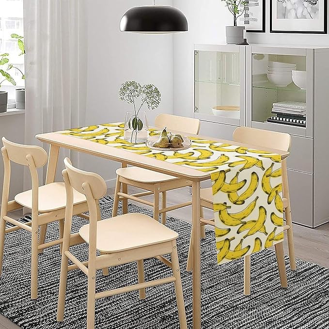 Banana Fruit Table Runner, Kitchen Dining Table Decor, Watercolor Tropical Fruit Palm Leaves Table Runners for Indoor Outdoor Home Farmhouse Holiday Wedding Birthday Party Decoration, 13 x36 Inch