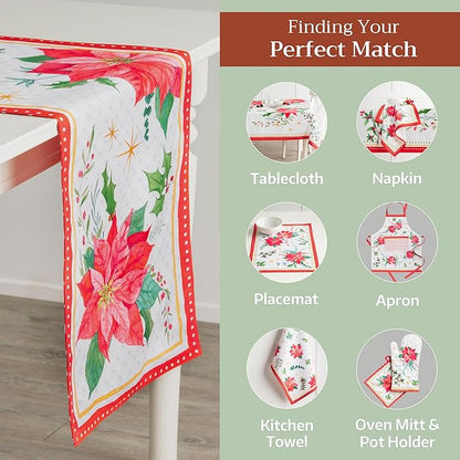 Maison d' Hermine Table Runner 100% Cotton Single Layer Table Runners 108 inches Long for Thanksgiving Christmas Decorations Home Kitchen Dining Party Wedding (Poinsettia Christmas, 14.5" x 108")