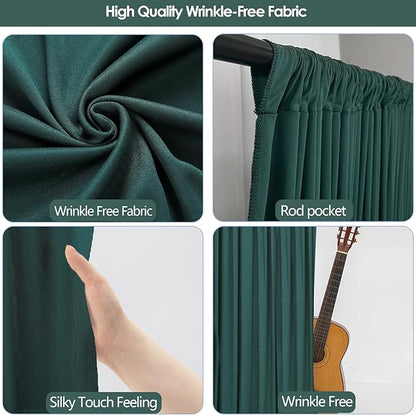 10x10ft Wrinkle Free Hunter Green Backdrop Curtain for Parties Soft Fabric Drapes Wedding Dark Green Curtain Backdrop for Birthday Party Decorations Background for Photography 5x10ft,2 Panels