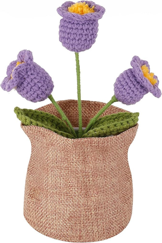 Crochet Flower Plant, Empathetic Flower Gift for Women & Men, Perfect for Birthday, Christmas, Mother's Day, Desk Decor, Birthday Decorations, Kids Party Decoration. Purple Lily