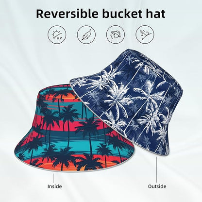 Bucket Hat Beach Summer Sun Hat Reversible Fisherman Hats Double Sided Wearing for Women Men Boys Girls