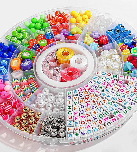 594PCS Bead Bracelet Making Kit for Kids,Colorful Pony Beads Pearl Shell Flower Evil Eyes Star Carft Friendship Bracelet Necklace Jewelry Making Supplies Kit Gifts for Boys Girls Women