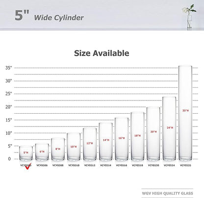 WGV Cylinder Glass Vase, Diameter 5", Height 5", Clear Glass Floral Planter Container, Floating Candle Holder for Wedding Party Event Home Office Decor, 1 Piece