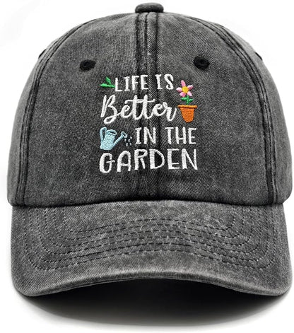 Gardening Gifts for Women, Gardening Hat, Adjustable Washed Cotton Embroidered Baseball Cap
