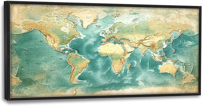 World Map Large Wall Art Framed Wall Decor for Living Room, Map Pictures Oversized Canvas Print Painting Modern Extra Large Framed Artwork for Bedroom Office Home Decor 60"x30"