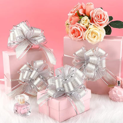 WILLBOND 20 Pieces 6 Inch Pull Bows Gift Wrapping Ribbon Pull Bows for Christmas Wedding Baskets Valentine Multicolor Wrap Accessory for Gift Present Holiday Decor(Silver)