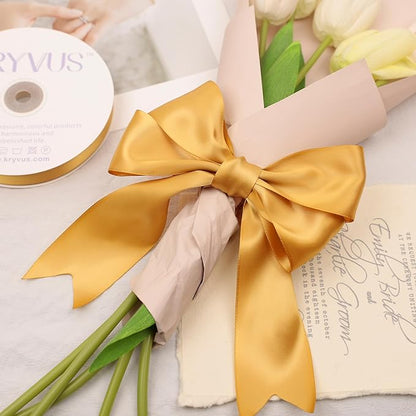 Old Gold Satin Ribbon, Double Faced 2 Inch X 25 Yards Old Gold Ribbon, Premium Satin Ribbon for Gift Wrapping, Crafts, Hair Bow Making, Sewing, Flower Bouquet, Wedding Party Decor
