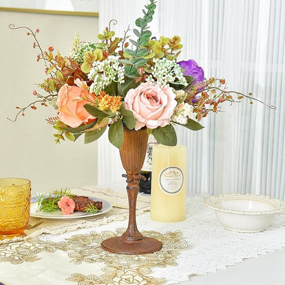 Sungmor Cast Iron Tabletop Flower Vase, Vintage Pretty Tulip Design, 8.6" Tall Decorative Centerpieces Flower Stand, Artificial Flower Arrangements Home Decor for Ceremony Birthday Holiday Event Party