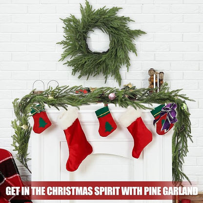 Artgar Pine Garland - 6Ft Christmas Garland - Pine Garland Realistic - Artificial Green Cedar Garlands Christmas Decorations for Home Mantel Stairs Dining Table Christmas Decor (White-Green)