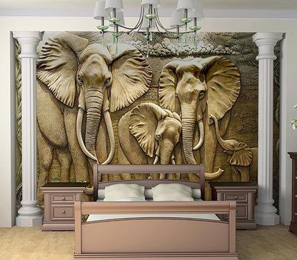 Cliouar-Elephant Art,Harmonious Family,Mural Wallpaper Peel and Stick 90" x 67"