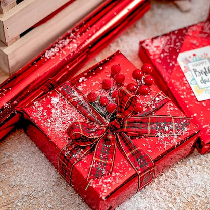 RUSPEPA Red Metallic Wrapping Paper - Christmas Wrapping Paper Perfect for Wedding, Birthday, Christmas, Baby Shower - 17 Inches X 32.8 Feet