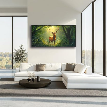 Forest Elk Deer Large Wall Art Framed Green Wall Decor for Living Room Farmhouse Deer Pictures Oversized Canvas Print Painting Modern Extra Large Framed Artwork for Bedroom Office 60"x30"