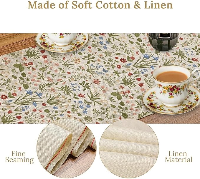 Vintage Floral Table Runner, Country Botanical Flower Farmhouse Home Decor Table Runner for Kitchen Dining Picnic Decoration, 13x70 Inch