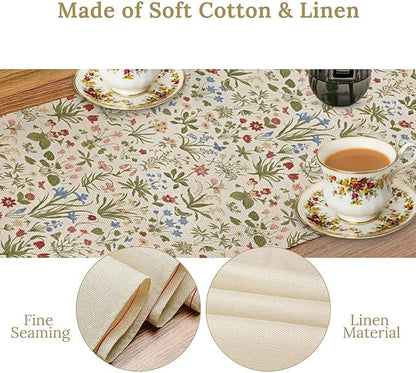Vintage Floral Table Runner, Country Botanical Flower Farmhouse Home Decor Table Runner for Kitchen Dining Picnic Decoration, 13x70 Inch