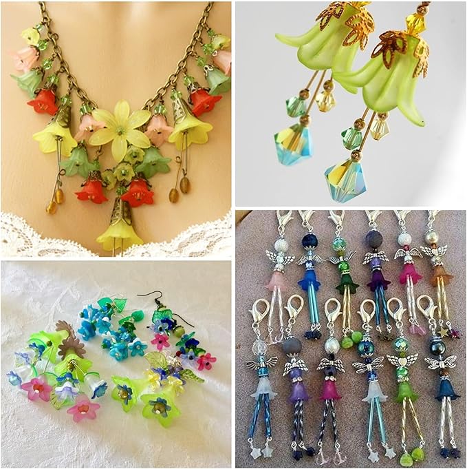 Crafans 50Pcs Frosted Acrylic Flower Beads 17.5x12x1.5mm Transparent Floral Pendants Clear Flower Bead Caps Loose End Spacer Beads for Jewelry Making (Green)