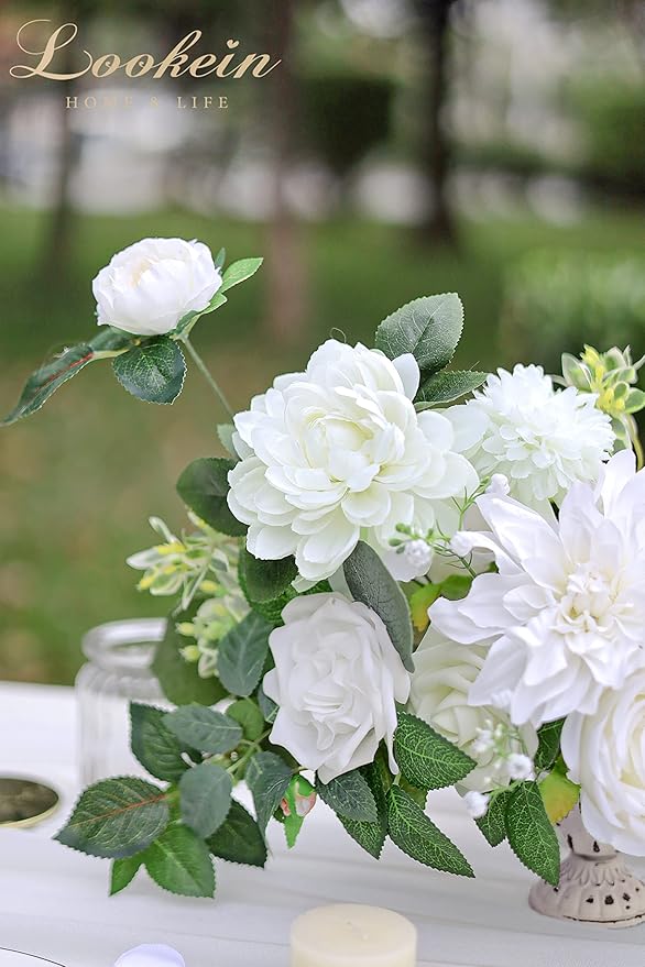 Lookein Artificial Flowers for DIY Wedding Decoration Bridal Bouquet Table Centerpieces Flower Garland Wreaths Aisle Arch Flower Decoration Home Decor, Vibrant Ivory