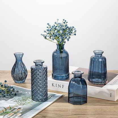 Glass Bud Vases Set of 10, Blue Small Flower Vase in Bulk for Centerpieces, Mini Vintage Vases for Rustic Wedding Vintage Home Table Decor