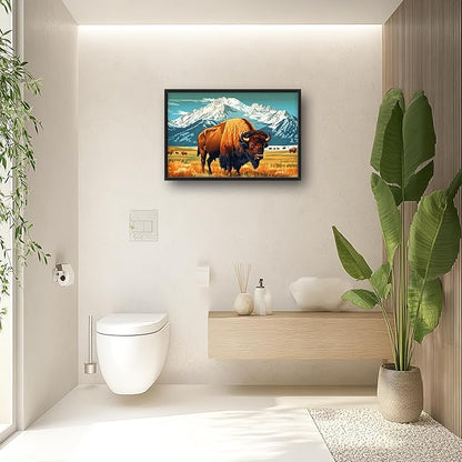 Bison Cow Large Decor Framed Wall Art Western Mountain Pictures for Living Room, Animal Oversized Canvas Print Painting Modern Extra Large Framed Artwork for Bedroom Office Home Decor 36"x24"