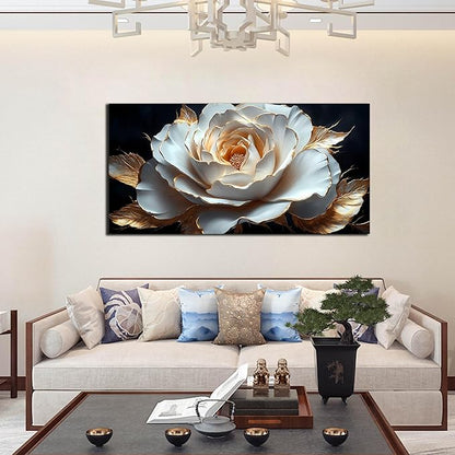 Large White Flower Canvas Wall Art for Living Room Bedroom Home Office Black and White Flower Picture Modern Canvas Prints Framed Wall Decor Artwork Size 24x48