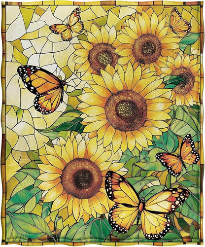Jekeno Sunflower Gifts Blanket for Women Girls, Sunflowers Butterfly Throw Butterfly Decor Gifts for Sunflower Lovers Adult Kids, Cute Blanket for Home Living Room Bed Couch