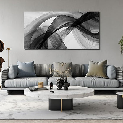 JuhaiArt Abstract Wall Decor Minimalist Black Picture Art White Canvas Wall Art for Living Room Office 29" x 59" Large Modern Poster Artwork
