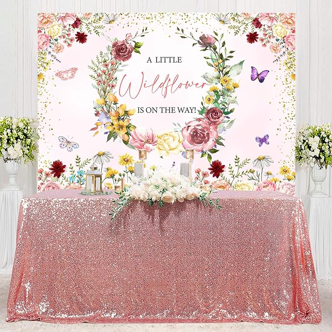 Pink Floral Wildflower Baby Shower Backdrop Banner Party Decorations for Girls,A Little Wildflower is On The Way Banner Wild Flower Theme Baby Shower Backdrops Background Photoshoot Props 7x5ft