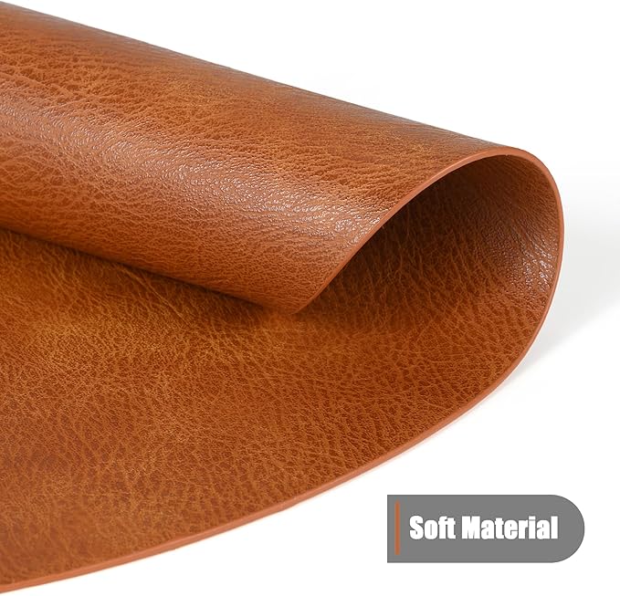 UnivoColors PU Leather Placemats Set of 8,15 Inches Round Washed Cowhide Pattern Table Mats for Dining Table, Kitchen, Party Decoration(Retro Reddish Brown)