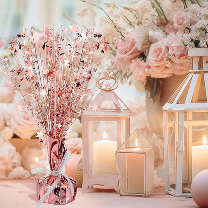 Crowye 3 Pieces Metallic Foil Spray Centerpiece Christmas Party Star Table Decoration Burst Centerpieces Fall Table Decor for Birthday New Year 2026 Party Holiday(Rose Gold)