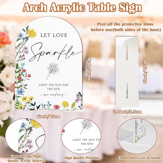 Acrylic Wedding Signs Wedding Sparklers Send Off Sign for Reception, 6x8" Floral Themed Arch Acrylic Table Decor, Love Is In Bloom & Baby In Bloom Decorations for Baby Shower Bridal Shower Engagement
