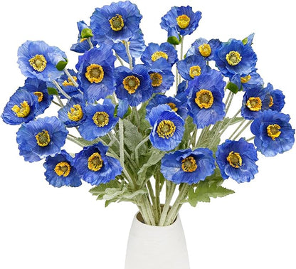 12PCS Poppy Flowers Artificial 23" Real Touch Stems Faux Poppies Silk Flowers for Home Decor Indoor (Dark Blue)