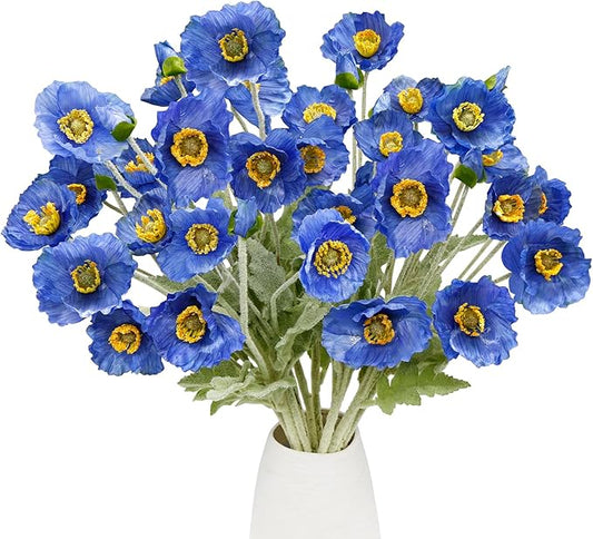 12PCS Poppy Flowers Artificial 23" Real Touch Stems Faux Poppies Silk Flowers for Home Decor Indoor (Dark Blue)